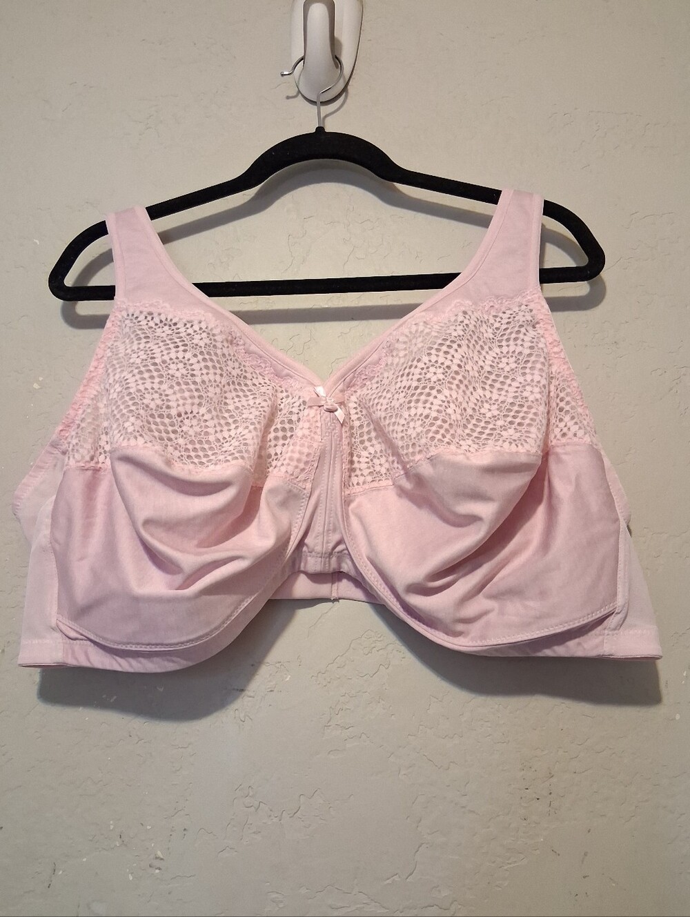 Glamorise Magic-Lift Moisture Control Lace Pink Bra Full Coverage Wire Free 50DD - Picture 2 of 15